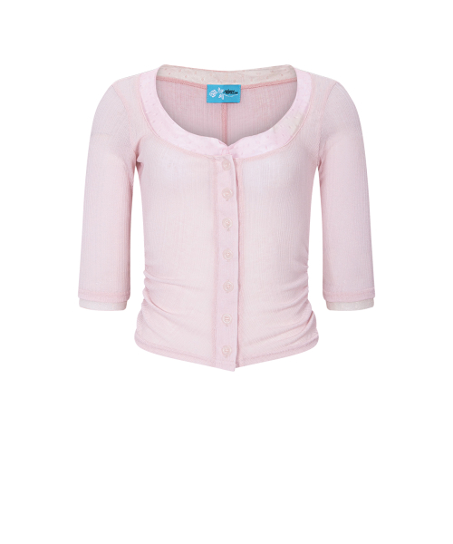 Suri Lace Button Long Sleeve Top (Baby pink)