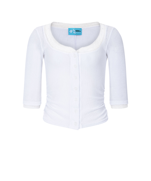 Suri Lace Button Long Sleeve Top (White)