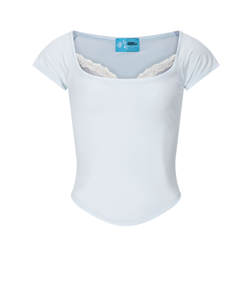 Mandy Lace Layered Short Sleeve Top (Baby Blue)