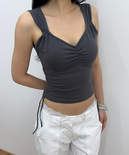 Mov Shirring Sleeveless Top (Charcoal)
