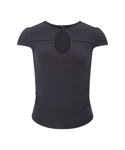 Bomi Shirring Short Sleeve Top (Charcoal)