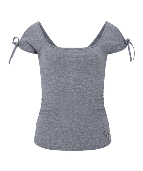 Vane Shirring Short Sleeve Top (Melange Grey)
