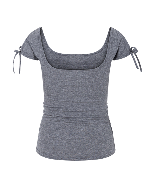 Vane Shirring Short Sleeve Top (Melange Grey)
