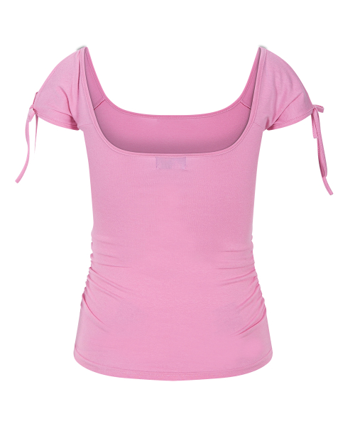 Vane Shirring Short Sleeve Top (Strawberry)