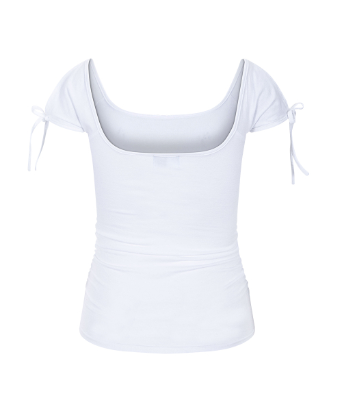 Vane Shirring Short Sleeve Top (White)