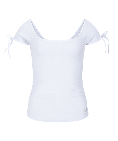 Vane Shirring Short Sleeve Top (White)