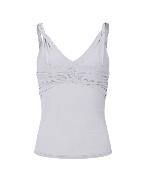 Shell Shirring Sleeveless Top (Light Grey)