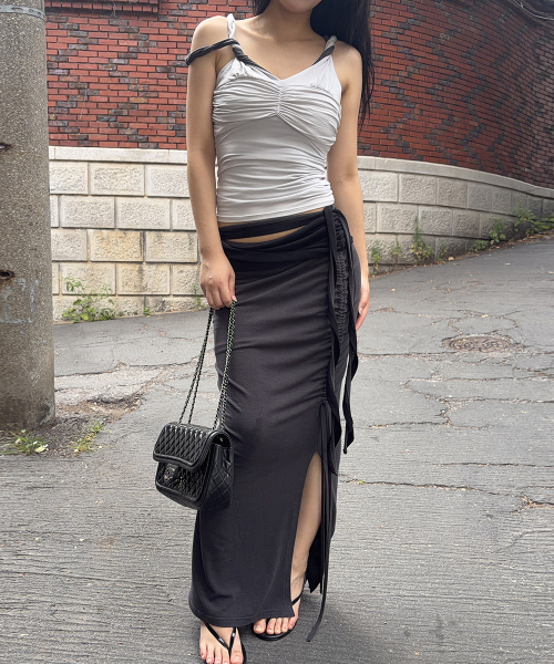 Shell Shirring Sleeveless Top (Light Grey)