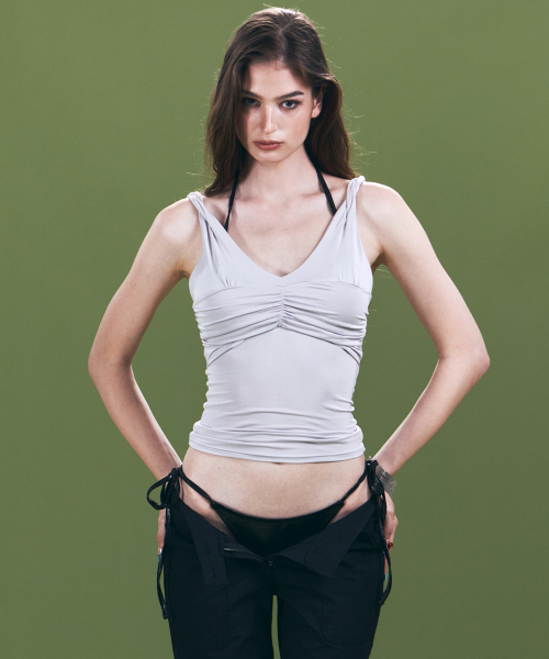 Shell Shirring Sleeveless Top (Light Grey)