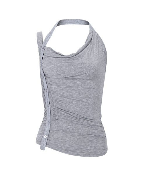 Hush Button Halter Sleeveless Top (Melange Grey)