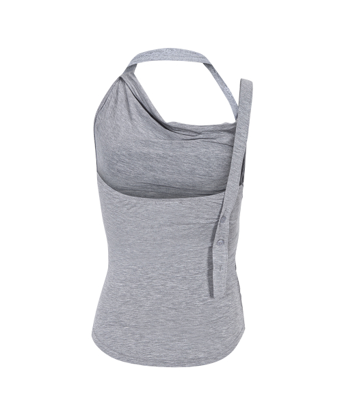 Hush Button Halter Sleeveless Top (Melange Grey)