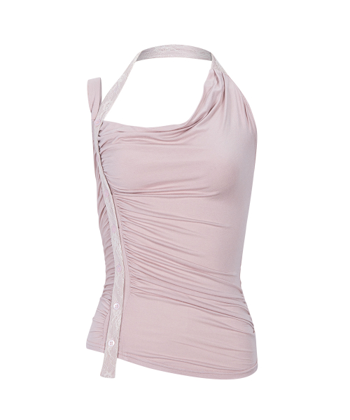 Hush Button Halter Sleeveless Top (Dusty Pink)