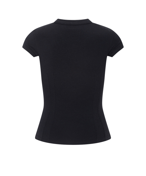 Pansy Pocket Button Short Sleeve Top (Black)