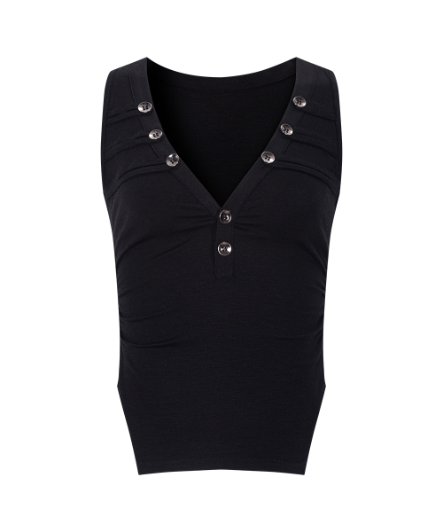 Selby Button Sleeveless Top (Black)