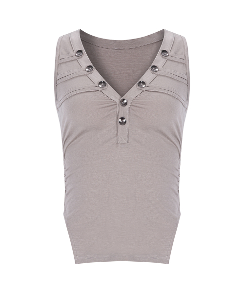 Selby Button Sleeveless Top (Silver Beige)