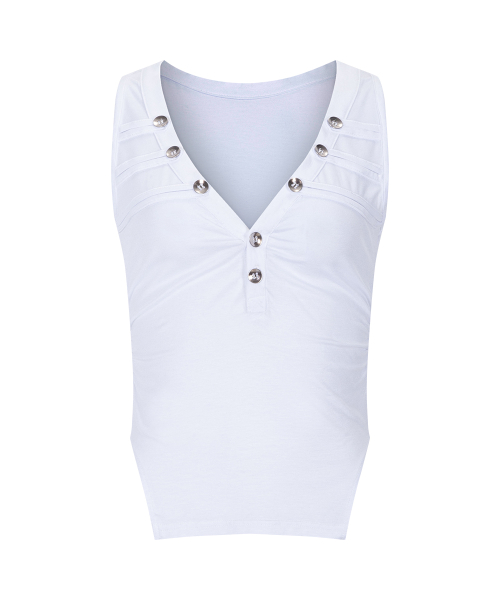 Selby Button Sleeveless Top (White)