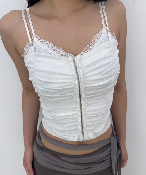 Lilian Shirring Sleeveless Top (Ivory)
