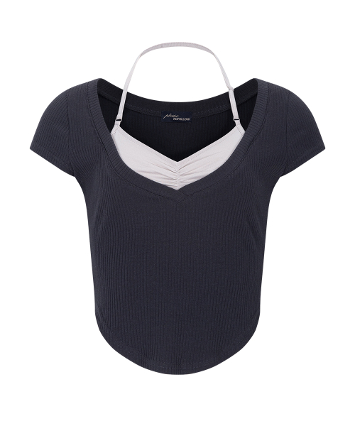 Zeline Layered Short Sleeve Top (Charcoal)