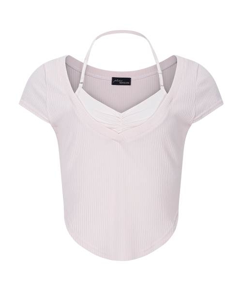 Zeline Layered Short Sleeve Top (Baby Pink)