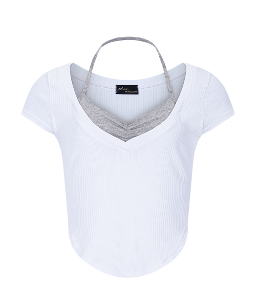 Zeline Layered Short Sleeve Top (White)
