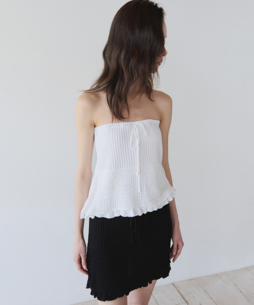 LAYERED RUFFLE KNIT MINI SKIRT, BLACK