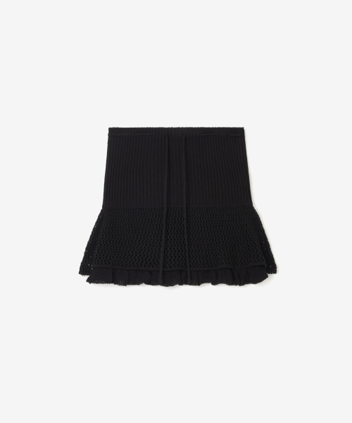 LAYERED RUFFLE KNIT MINI SKIRT, BLACK