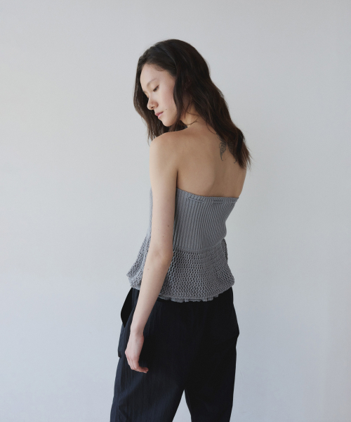 LAYERED RUFFLE KNIT MINI SKIRT, DUST GREY