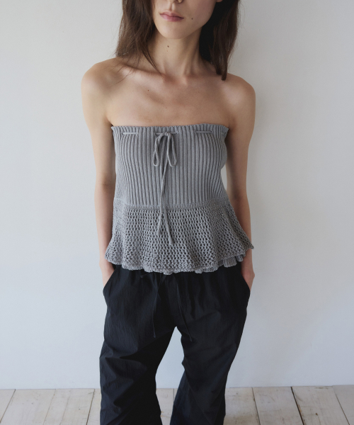 LAYERED RUFFLE KNIT MINI SKIRT, DUST GREY