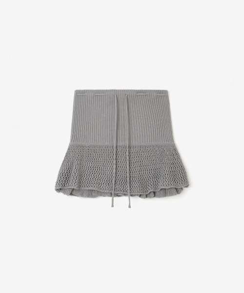 LAYERED RUFFLE KNIT MINI SKIRT, DUST GREY