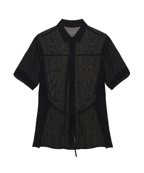 CRINKLE STRING HALF SHIRT_BLACK