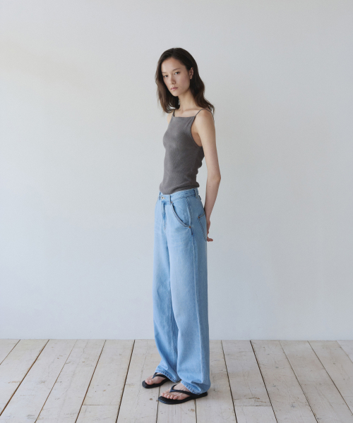 LINEN SQUARE NECK KNIT SLEEVELESS, ASH KHAKI