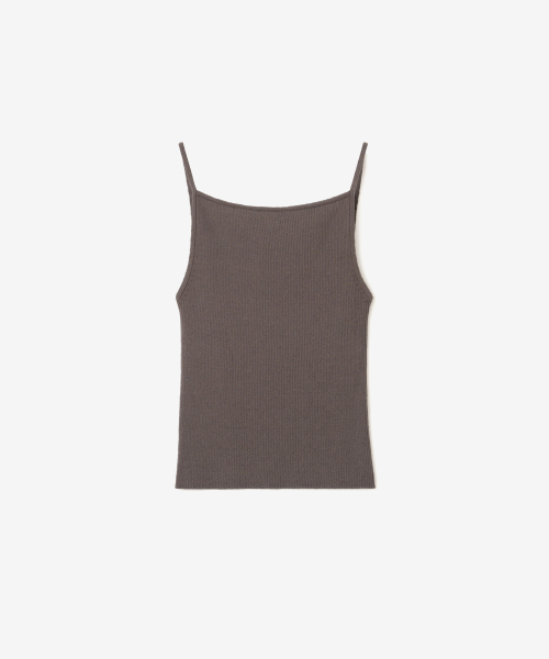 LINEN SQUARE NECK KNIT SLEEVELESS, ASH KHAKI