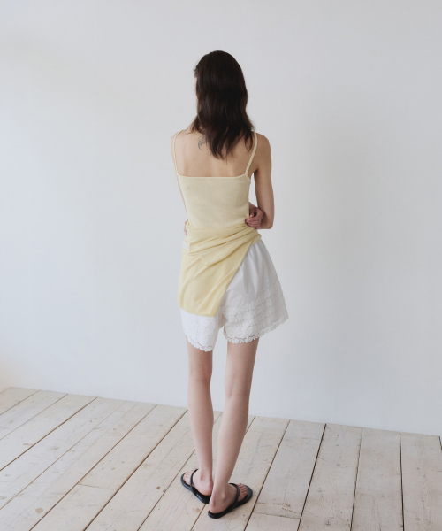 LINEN SQUARE NECK KNIT SLEEVELESS, BUTTER