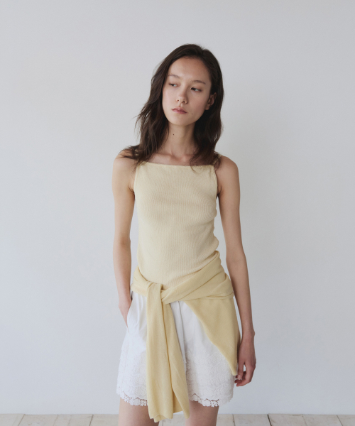 LINEN SQUARE NECK KNIT SLEEVELESS, BUTTER