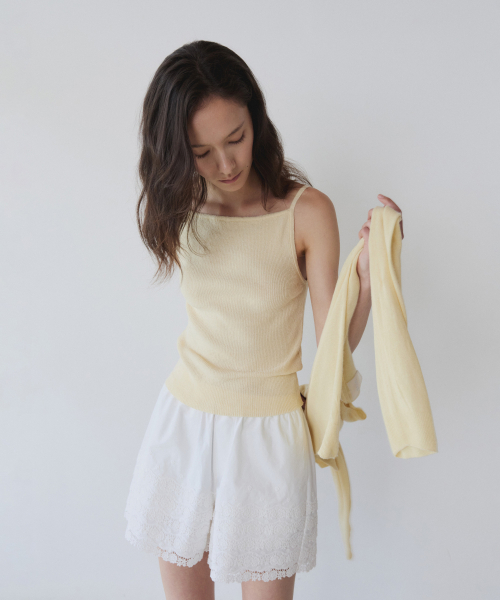 LINEN SQUARE NECK KNIT SLEEVELESS, BUTTER
