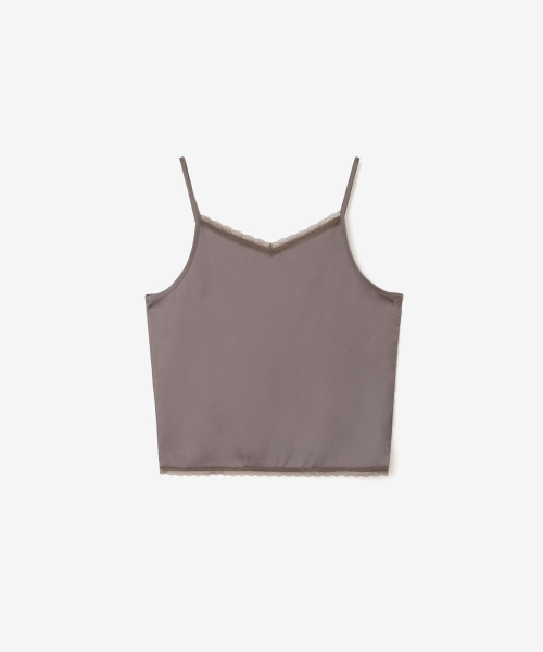 LACE SILKY SLEEVELESS, SAND BROWN