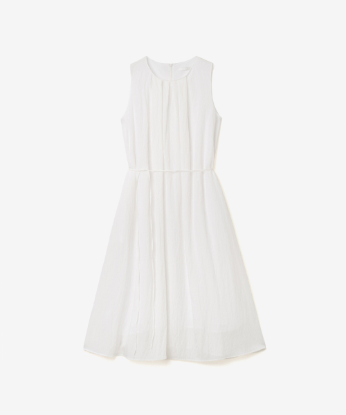 SHIRRING LONG SLEEVELESS DRESS, WHITE