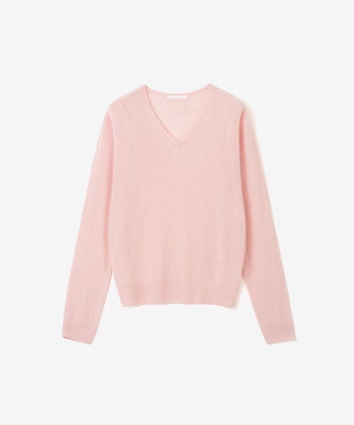 LIGHT LINEN V-NECK SUMMER KNIT, POWDER PINK