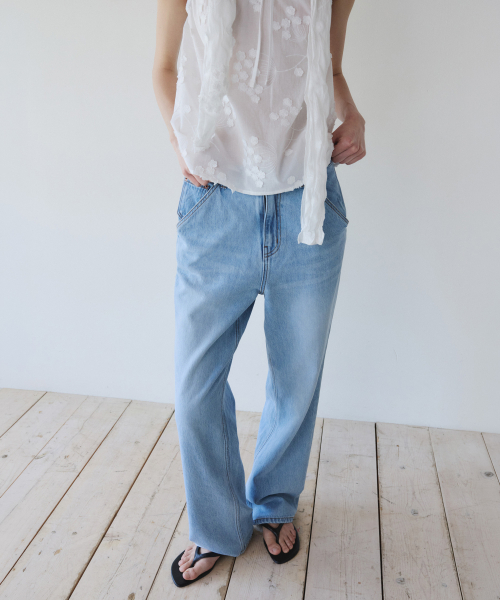 CINCH BACK DENIM PANTS, LIGHT BLUE