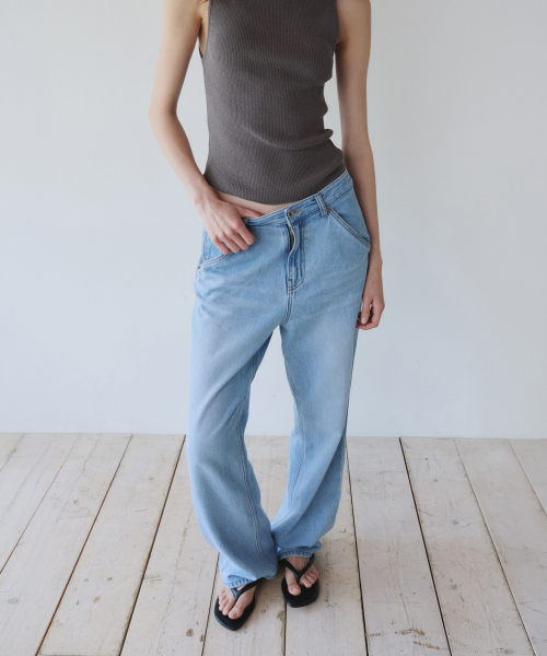 CINCH BACK DENIM PANTS, LIGHT BLUE
