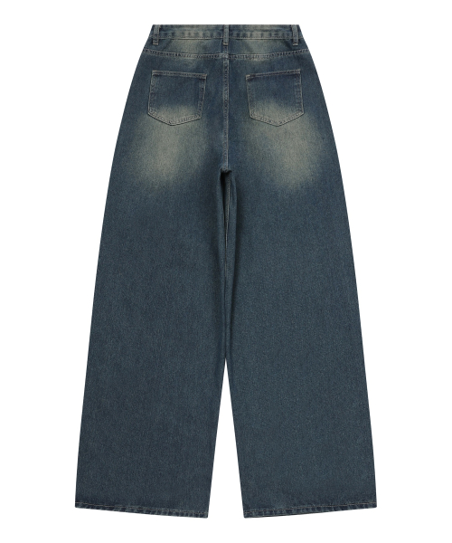 RUDIC WIDE POCKET PINTUCK WASHING DENIM PANTS
