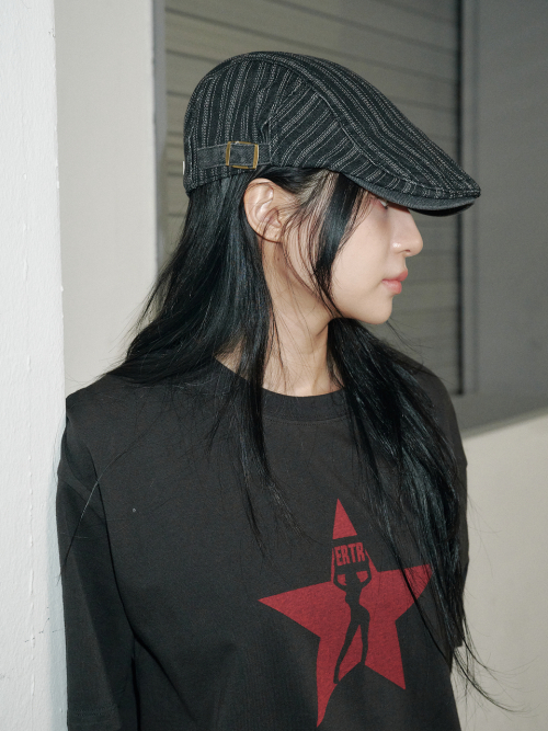 Stitch Stripe Hunting Cap (Black Denim)