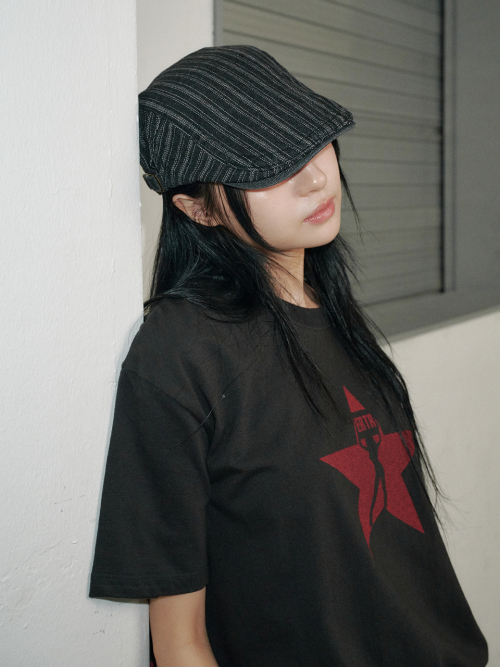 Stitch Stripe Hunting Cap (Black Denim)