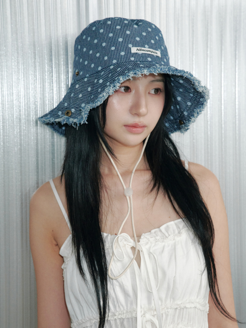 Dot Stripe Denim Safari Hat