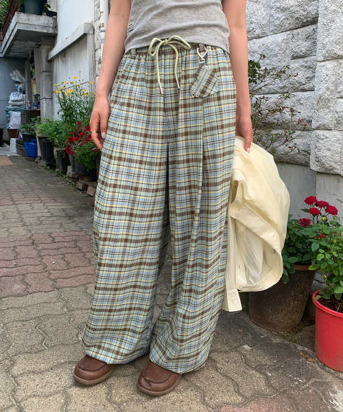 HEART KEYRING CHECK JOGGER PANTS MINT