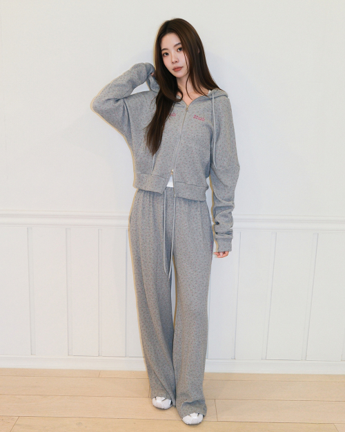 FLOWER WAFFLE HOOD ZIPUP [GRAY]