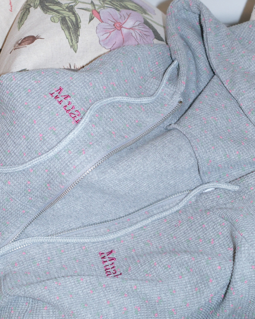 FLOWER WAFFLE HOOD ZIPUP [GRAY]