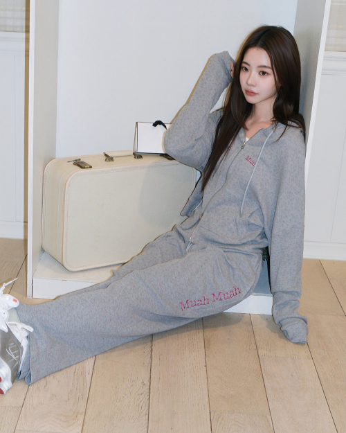 FLOWER WAFFLE HOOD ZIPUP [GRAY]