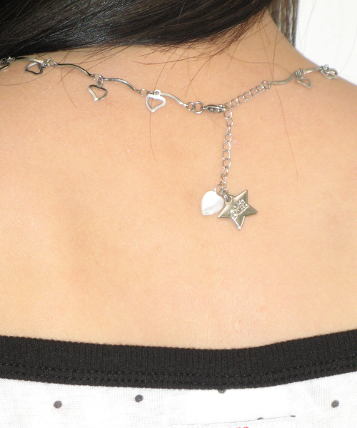 FLOWER HEART WAVE NECKLACE SILVER