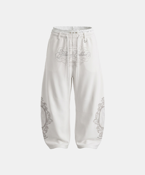 H.B.B. Royal Lace Rhinestone Lightweight Jogger Pants - White